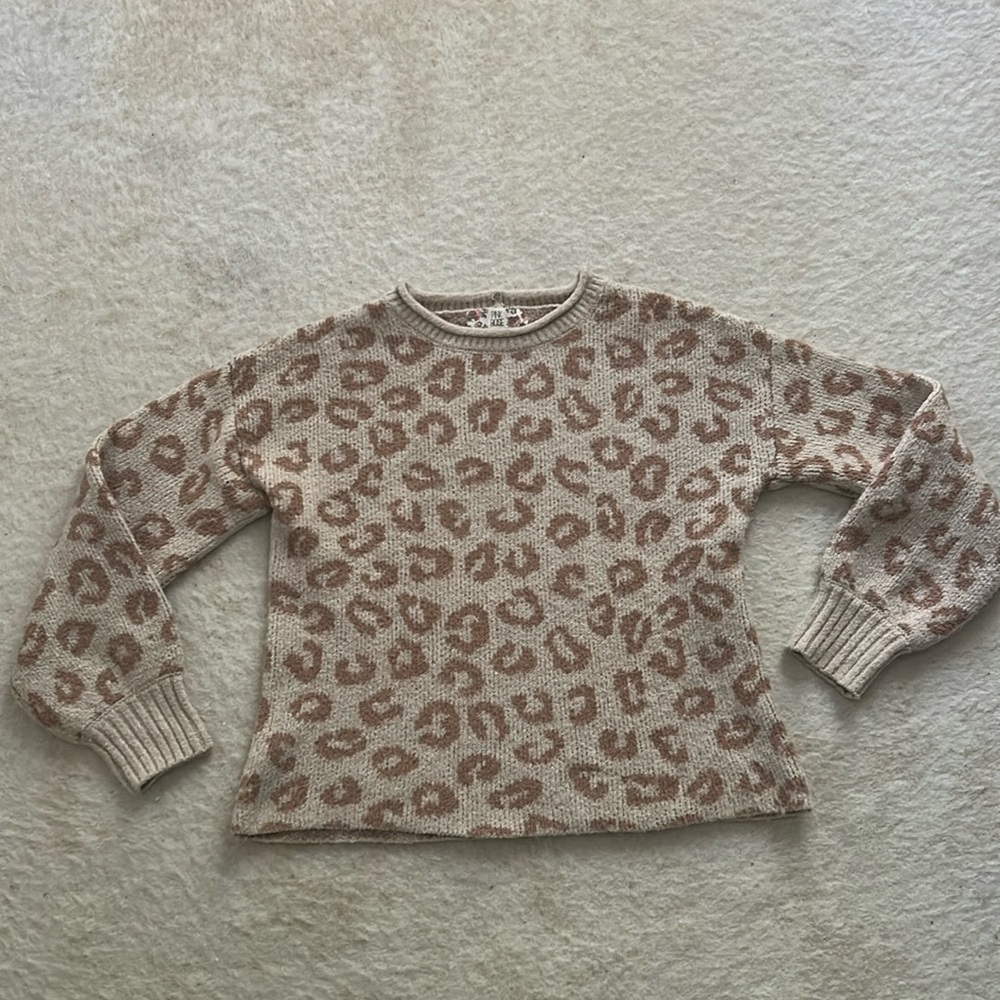 Pink Rose knit cheetah animal print cropped sweater S